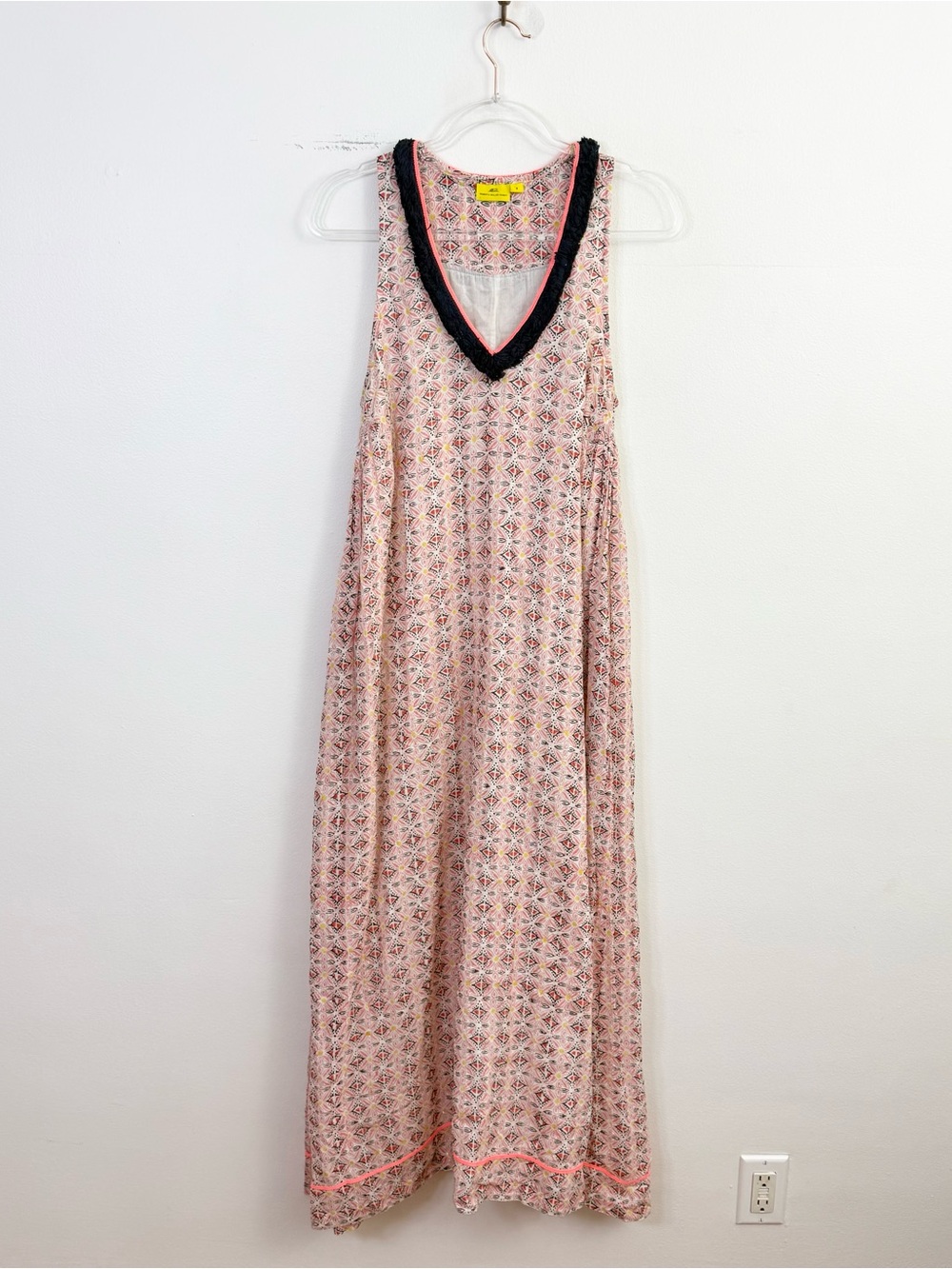 Roberta Roller Rabbit Printed Cotton Maxi Dress Tassel Trim Pink Blue Size S - Picture 2 of 6